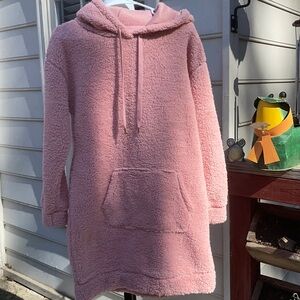 Derek Heart Women's Sherpa Hooded Sweater Mini Dress Light Pink Size L